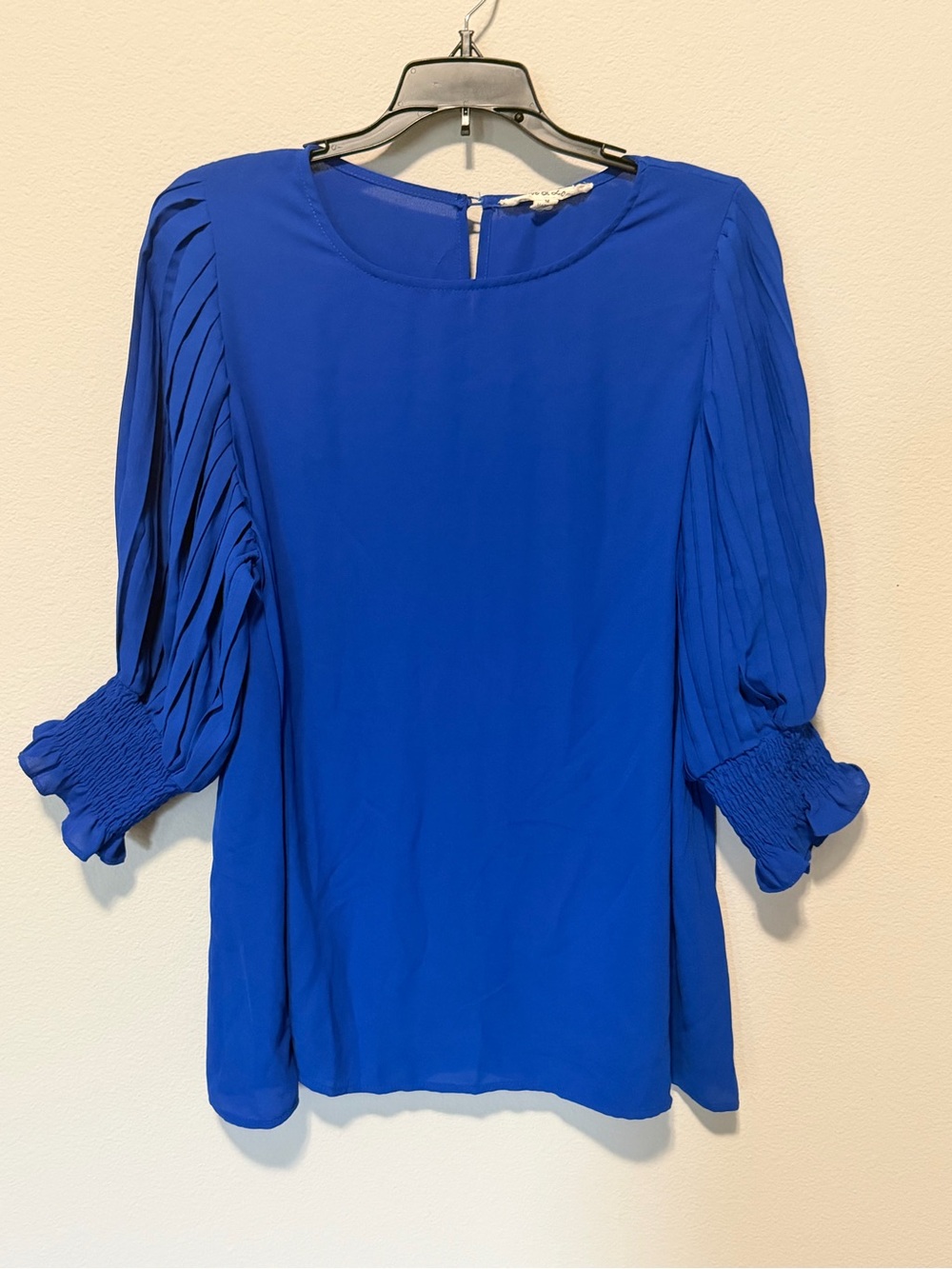 Vine & Love Royal Blue Pleated Sleeve Blouse